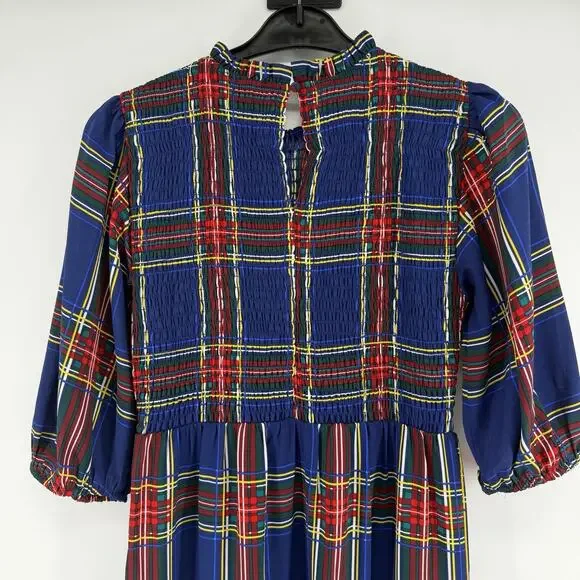Sugarlips Lakeview Blue Red Plaid Smocked Tiered Maxi Dress Womens Size Medium - Picture 8 of 13